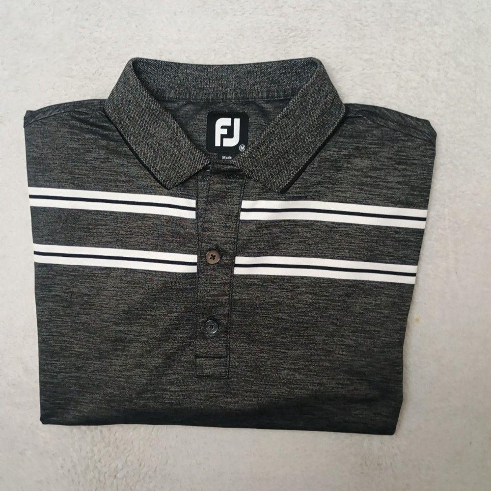 FootJoy Polo Shirt Mens M Gray Heather Striped Golf Performance Stretch Tech